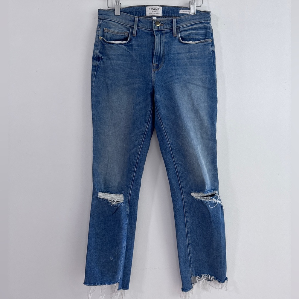 Frame Denim Distressed Blue Ankle Jeans